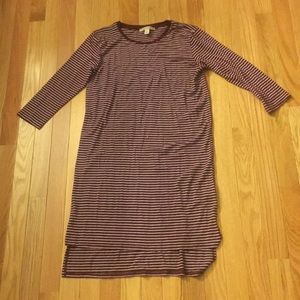 striped maroon and white long sleeve dress